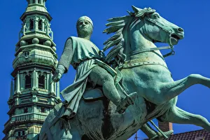 The equestrian statue of Absalon at Hojbro Plads, public square, Copenhagen, Denmark The equestrian statue of Absalon at Hojbro Plads, public square, Copenhagen, Denmark