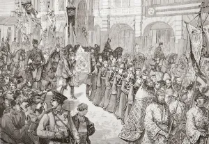 The fifth cholera pandemic, 1881-1896. A religious procession in Saint Petersburg The fifth cholera pandemic, 1881-1896. A religious procession in Saint Petersburg