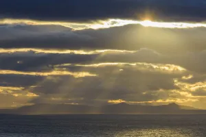 East Lothian Gallery: Firth of Forth with clouds and sunbeams at sunset at North Berwick in Scotland, United Kingdom