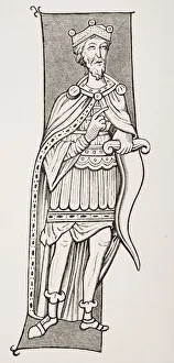 Frankish Chief Or King Armed With A Scramasax, A Type Of Single Edged Knife. From A Miniature Of The Ninth Century Frankish Chief Or King Armed With A Scramasax, A Type Of Single Edged Knife. From A Miniature Of The Ninth Century