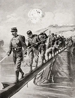 French Infantry Balancing On A Single Girder Remaining On The Railway Bridge French Infantry Balancing On A Single Girder Remaining On The Railway Bridge