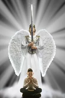 Images Dated 1st May 2006: Girl Praying With Angel Protecting Her