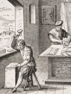 Goldbeater. 19Th Century Reproduction Of 16Th Century Woodcut By Jost Amman Goldbeater. 19Th Century Reproduction Of 16Th Century Woodcut By Jost Amman