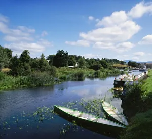 Graiguenamanagh, River Barrow, Co Carlow, Ireland; Boats In The River That Flows Through A Town Graiguenamanagh, River Barrow, Co Carlow, Ireland; Boats In The River That Flows Through A Town