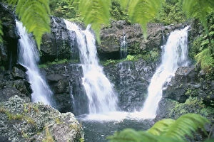 Lakes Streams Art Gallery: Hawaii, Big Island, Rainforest Waterfalls, Three Waterfalls Feeds Into One Pool