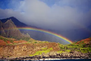 Hawaii, Kauai, Napali Coast, Rainbow Over The Coastline Hawaii, Kauai, Napali Coast, Rainbow Over The Coastline