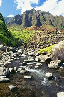 Lakes Streams Art Gallery: Hawaii, Kauai, Napali Coast, Stream Coming Down From The Kalalau Mountains