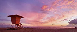 Hawaii, Kauai, Salt Ponds Beach, Lifeguard Tower At Sunset