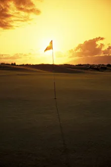 Hawaii, Maui, Kapalua Golf Club Plantation Course, 4Th Hole Flag At Sunset Hawaii, Maui, Kapalua Golf Club Plantation Course, 4Th Hole Flag At Sunset