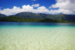 Hawaii, Oahu, Kaneohe Bay And Windward Coast As Seen From The Sandbar Hawaii, Oahu, Kaneohe Bay And Windward Coast As Seen From The Sandbar