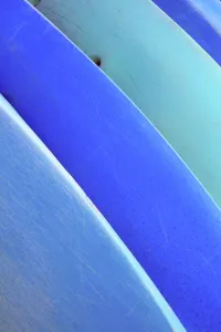 Hawaii, Oahu, Pattern Shot Of Blue Kayaks Stacked On Each Other Hawaii, Oahu, Pattern Shot Of Blue Kayaks Stacked On Each Other