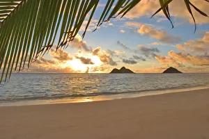 Hawaii, Oahu, Sunrise Over Mokulua Islands, Golden Light, Dramatic Sky And Ocean Hawaii, Oahu, Sunrise Over Mokulua Islands, Golden Light, Dramatic Sky And Ocean