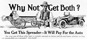 Historic Advertisement With Illustration Of Farmer Holding Money Next To Automobile And Spreader Saying " Historic Advertisement With Illustration Of Farmer Holding Money Next To Automobile And Spreader Saying "