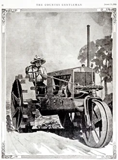 Historic Illustration Of Farmer On Wallis Tractor In Early 29th Century Historic Illustration Of Farmer On Wallis Tractor In Early 29th Century