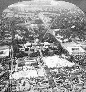 Historic image in black and white of an aerial view of Washington DC and the White House; Washington DC Historic image in black and white of an aerial view of Washington DC and the White House; Washington DC