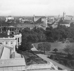 Historic image in black and white of the White House in Washington DC, USA; Washington, District of Columbia Historic image in black and white of the White House in Washington DC, USA; Washington, District of Columbia