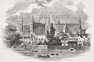Houses Of Parliament London England View From The River In The Time Of John Hampden 1594 - 1643 From Old England' Houses Of Parliament London England View From The River In The Time Of John Hampden 1594 - 1643 From Old England'