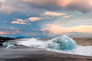 Vatnajokull National Park Gallery: Ice from the Jokulsarlon Glacier Lagoon on a black sand beach, Iceland
