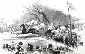 Grand National Gallery: Illustration depicting the 1836 Grand Liverpool Steeplechase, 19th century