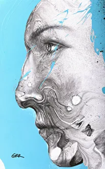 Illustration Of The Profile Of A Man's Face Against A Bright Blue Background Illustration Of The Profile Of A Man's Face Against A Bright Blue Background