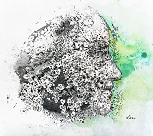 Illustration Of The Profile Of A Man's Face Covered With An Floral Pattern Illustration Of The Profile Of A Man's Face Covered With An Floral Pattern