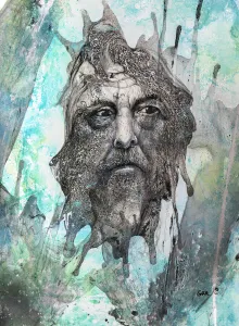 Illustration Of The Russian Writer's Face With Drip Patterns Emerging Around The Head Illustration Of The Russian Writer's Face With Drip Patterns Emerging Around The Head