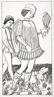 Italian Nobleman Of The Fifteenth Century Holding Hawk. From A Playing Card Engraved On Copper Circa 1460 Italian Nobleman Of The Fifteenth Century Holding Hawk. From A Playing Card Engraved On Copper Circa 1460