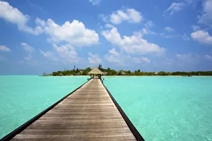 Images Dated 19th March 2011: Jetty With Cabana Over Crystal Clear Turquoise Sea, Maldives