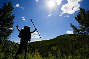 Kananaskis, Alberta, Canada; Man With His Arms Raised To The Sky Kananaskis, Alberta, Canada; Man With His Arms Raised To The Sky