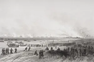Landing The Troops During Bombardment Of Fort Fisher North Carolina 1864. From Painting By Alonzo Chappel Landing The Troops During Bombardment Of Fort Fisher North Carolina 1864. From Painting By Alonzo Chappel