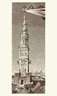 The Lighthouse On Pharos Island, Alexandria, Egypt, After A Fanciful 19Th Century Illustration