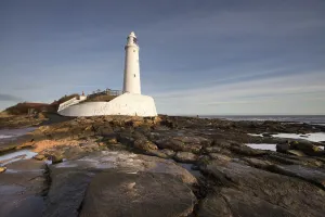 Lighthouse On St. Mary's Island; Northumberland England Lighthouse On St. Mary's Island; Northumberland England