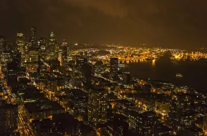 The Lights Of Seattle Are Viewed From The Space Needle At Night; Seattle, Washington, United States Of America The Lights Of Seattle Are Viewed From The Space Needle At Night; Seattle, Washington, United States Of America