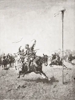 Lisowczycy soldiers in an archery contest, after the painting by Josef von Brandt Lisowczycy soldiers in an archery contest, after the painting by Josef von Brandt