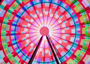 Long Exposure Photograph Showcasing The Many Color Combinations The Big Wheel Produces At Night; Seattle, Washington Long Exposure Photograph Showcasing The Many Color Combinations The Big Wheel Produces At Night; Seattle, Washington
