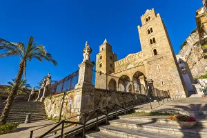 Looking up at Cefalu Cathedral in Cefalu, Sicily, Italy Looking up at Cefalu Cathedral in Cefalu, Sicily, Italy