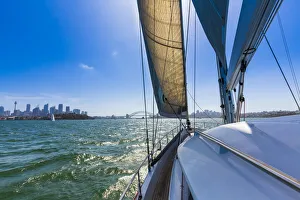Looking forward to the CBD of Sydney from a sailboat in the Sydney Harbour in Sydney, New South Wales, Australia Looking forward to the CBD of Sydney from a sailboat in the Sydney Harbour in Sydney, New South Wales, Australia
