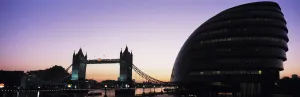 Looking Down The Thames Before Dawn Towards Tower Bridge And The Greater London Assembly Office, London, Uk Looking Down The Thames Before Dawn Towards Tower Bridge And The Greater London Assembly Office, London, Uk
