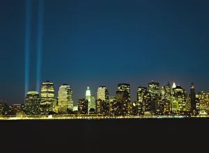 Lower Manhattan Skyline And World Trade Centre Memorial Lights Lower Manhattan Skyline And World Trade Centre Memorial Lights