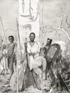 Mahdi warriors with their weapons. From La Ilustracion Iberica, published 1884 Mahdi warriors with their weapons. From La Ilustracion Iberica, published 1884