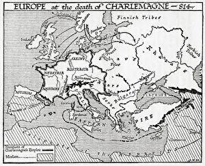 Mapmaking Gallery: Map of Europe at the death of Charlemagne, 814 AD. From A Short History of the World, published c