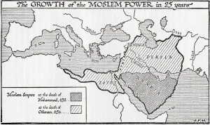 Mapmaking Gallery: Map showing the growth of the Moslem power in 25 years from 632 - 656