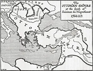 Mapmaking Gallery: Map showing the Ottoman Empire at the death of Suleiman the Magnificent, 1566