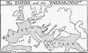 Mapmaking Gallery: Map showing the Roman Empire and the Barbarians. From A Short History of the World, published c.1936