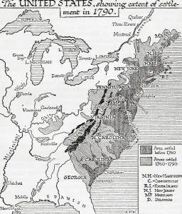 Mapmaking Gallery: Map of the United Staes showing extent of settlement in 1790