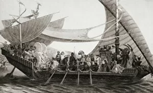 Marc Antony and Cleopatra aboard her royal barge. After a painting by French artist Henri-Pierre Picou in the book