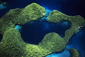 Images Dated 21st April 2008: Micronesia, Palau, Aerial Of Rock Islands And Lagoon; Rock Islands