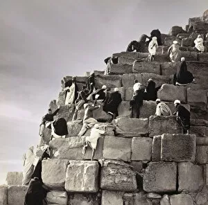 Great Pyramid Gallery: Mid-19th century tourists climbing the Great Pyramid of Giza with the aid of local guides