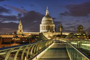 Millennium Bridge and St. Paul's Cathedral at Dusk, London, England Millennium Bridge and St. Paul's Cathedral at Dusk, London, England