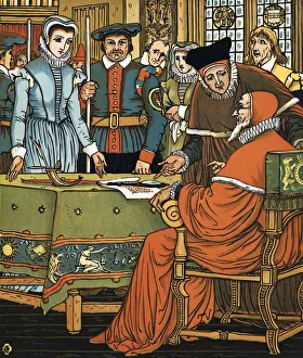 Miss Goody Two-Shoes is brought in front of a magistrate after being accused of witchcraft for having invented a Miss Goody Two-Shoes is brought in front of a magistrate after being accused of witchcraft for having invented a
